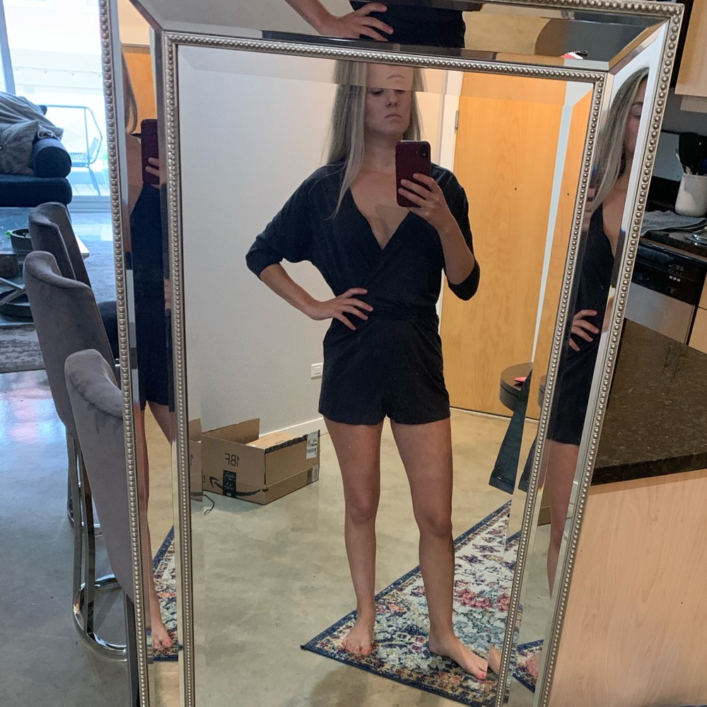 V neck blue grey romper